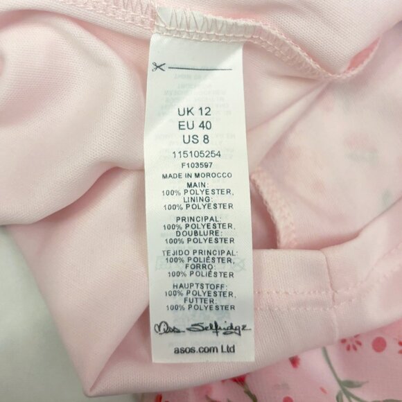 Miss Selfridge Petite chiffon midi dress in pink patchwork floral size US 8 - Picture 8 of 8